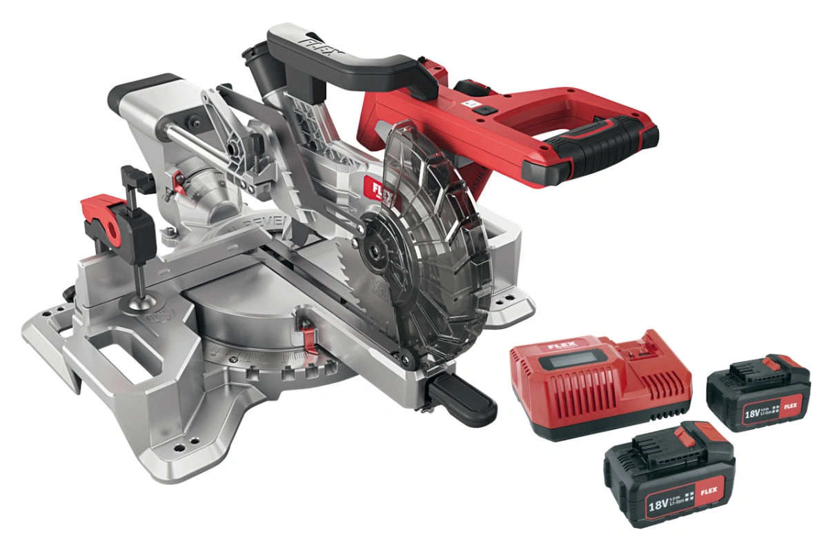 FLEX Akku Kapp-Zugsäge inkl. Untergestell + 2 Akkus + Ladegerät